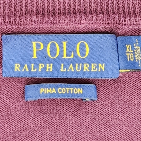 Men's Polo Ralph Lauren Burgundy Pima Cotton Pullover Sweater V-Neck  Size XL - Picture 4 of 4